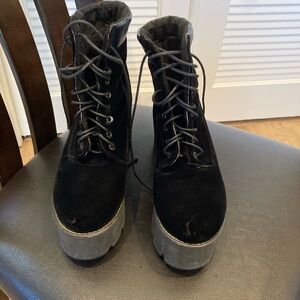 Black Lace-Up Platform Boots